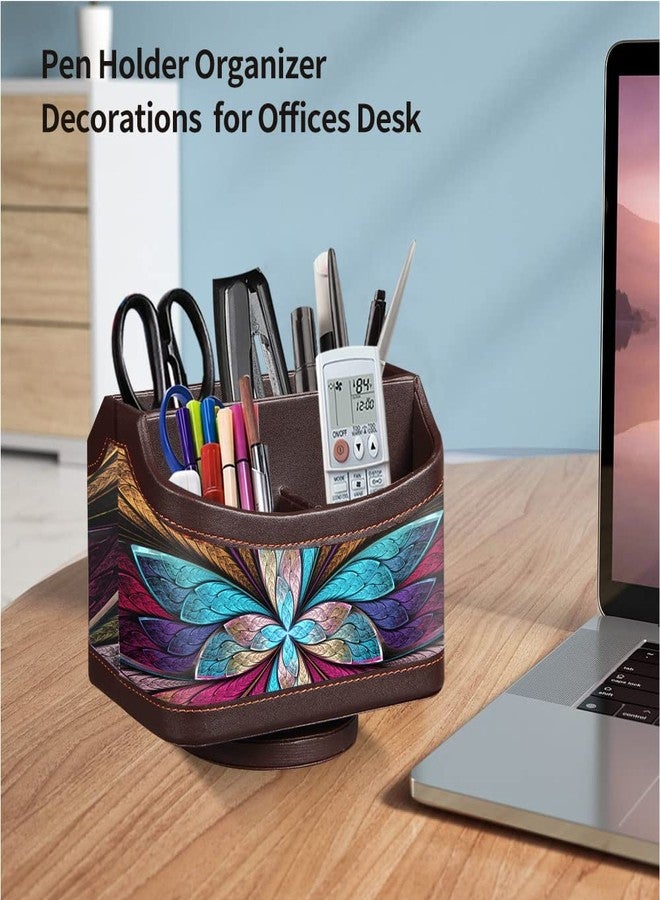 PUSU 360°Rotatable Remote Control Holder, PU Leather TV Remote Holder Caddy for Table, Bright and Colorful Art Supply Organizer Pen Holder, Multi-Functional Desk Organizer Living Room Office Decor - Image 5