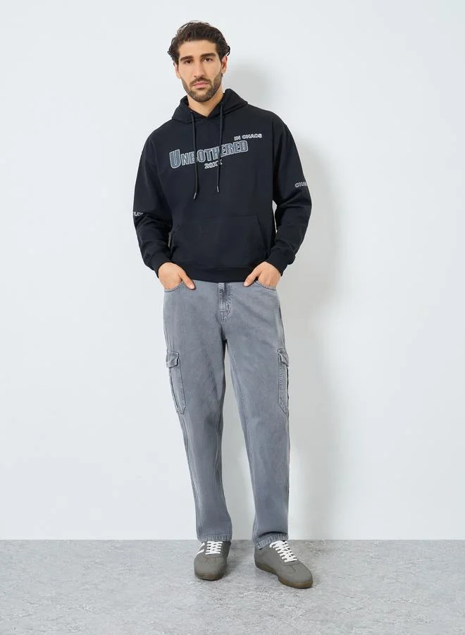 Styli Eco Earth Relaxed Fit Puff Print Fleece Hoodie