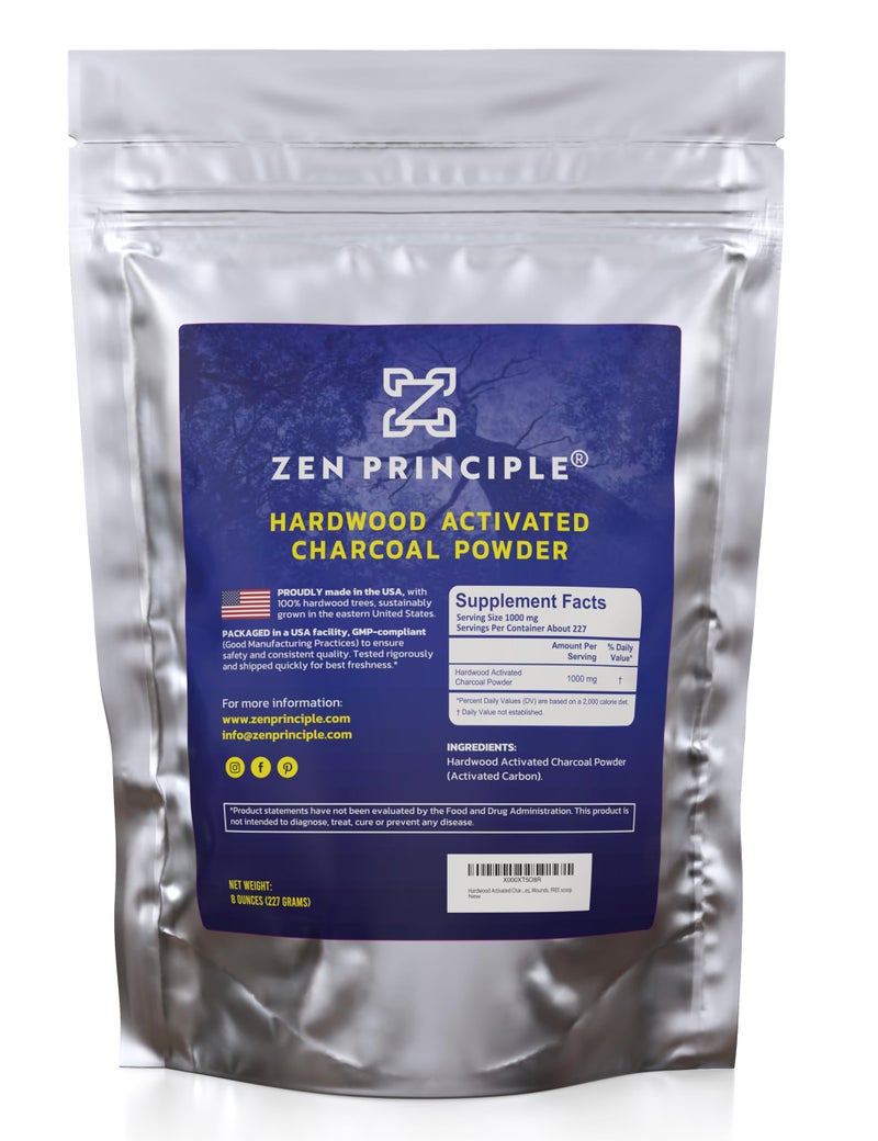 Zen Charcoal Hardwood Activated Charcoal Powder 100 USA Trees 8 oz