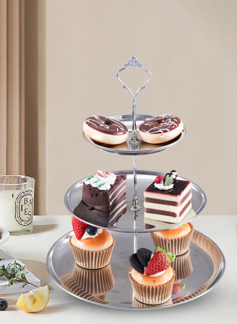 لوبيتيز كعكة عرض يقف 3 طبقة خدمة صينية الأطباق الفولاذ المقاوم للصدأ الذهب المعدني طبقات كعكة وقف كعكة برج الحلوى حامل لحفلة عيد الميلاد كعكات الزفاف الحلوى الكعكة الحلوى (Set1 3 طبقة الفضة) - Image 1