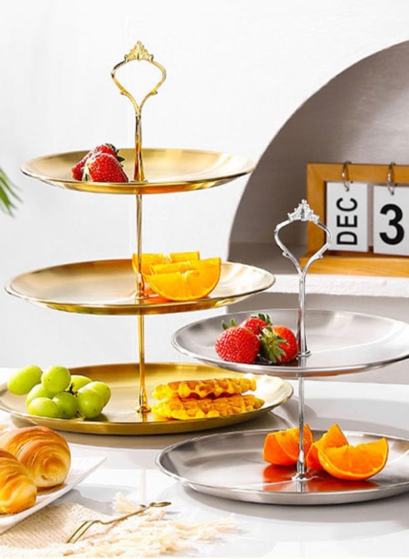لوبيتيز كعكة عرض يقف 3 طبقة خدمة صينية الأطباق الفولاذ المقاوم للصدأ الذهب المعدني طبقات كعكة وقف كعكة برج الحلوى حامل لحفلة عيد الميلاد كعكات الزفاف الحلوى الكعكة الحلوى (Set1 3 طبقة الفضة) - Image 3