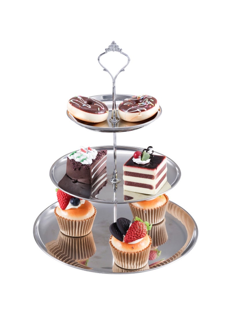 لوبيتيز كعكة عرض يقف 3 طبقة خدمة صينية الأطباق الفولاذ المقاوم للصدأ الذهب المعدني طبقات كعكة وقف كعكة برج الحلوى حامل لحفلة عيد الميلاد كعكات الزفاف الحلوى الكعكة الحلوى (Set1 3 طبقة الفضة) - Image 5