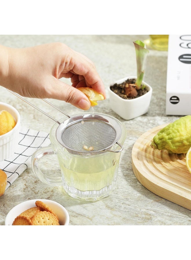 Pack of 2 Stainless Steel Fine Mesh Kitchen Strainers with Long Handle, Mini Tea and Coffee Sieve for Juice, Cocktails, Baking and Food Filtering, Rust Resistant Durable Mesh Strainer, 3.35 Inch - Silver - Image 3