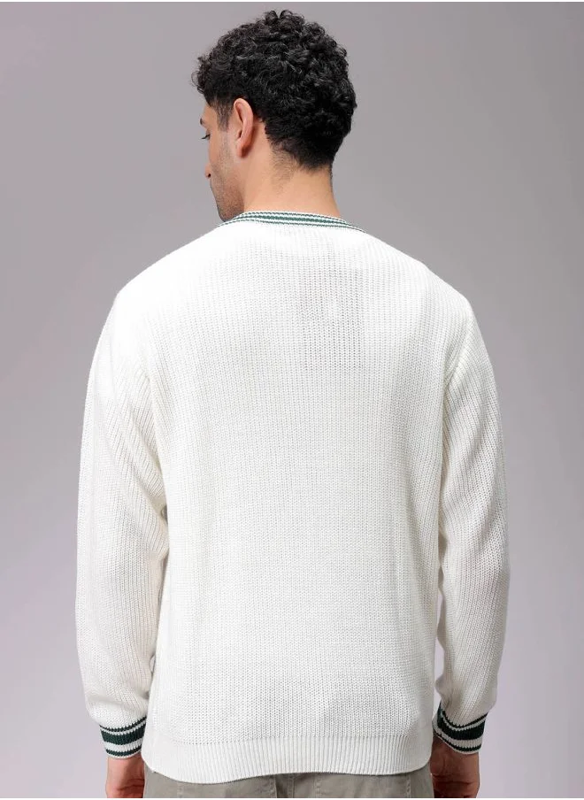 شركة المرآب الهندية Men Relaxed Fit Solid V-Neck Sweater