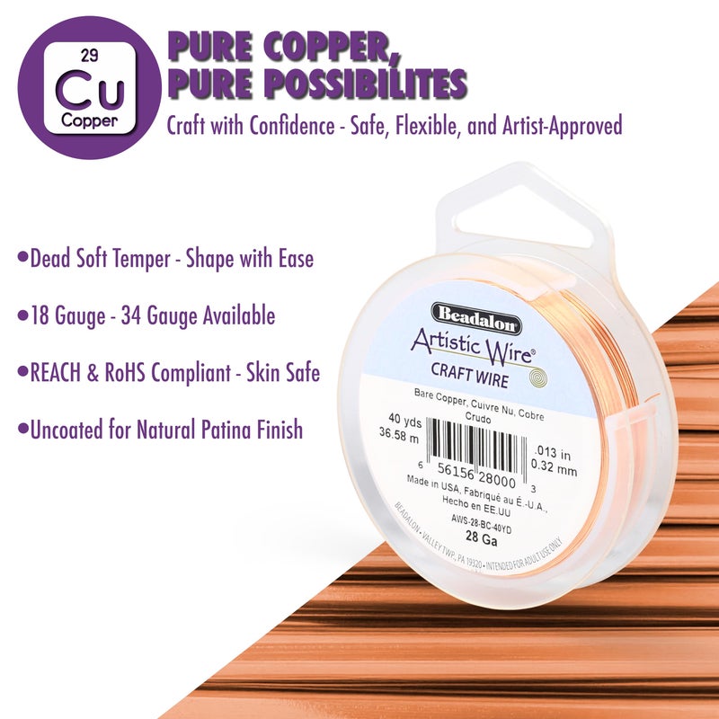 Artistic Wire, 34 Gauge Uncoated Bare Copper Copper Craft Wire, 125 yd - Image 2
