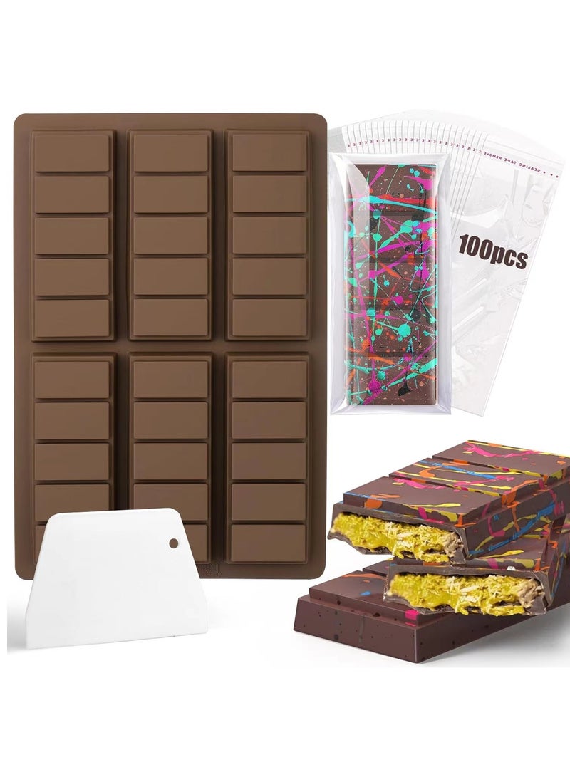 3 piece set Deep Silicone Chocolate Bar Mold, with Bags and Scraper, Thick Chocolate Bar Mold for Stuffed Bar, Silicone Chocolate Mold for Filling Knafeh Pistachio Chocolate Bar  - Image 1