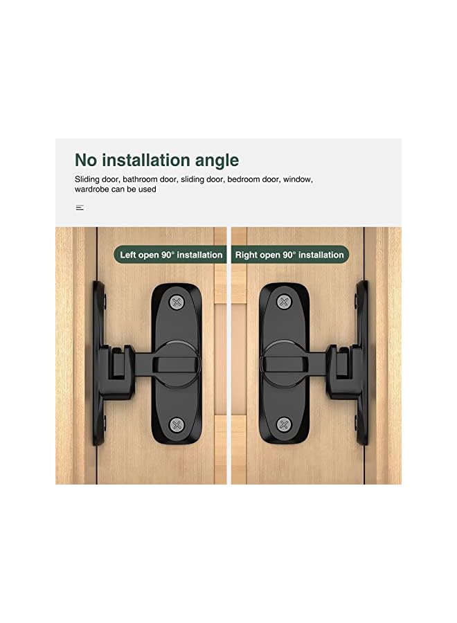 promass Flip Door Sliding Latch, 90 Degree Stainless Steel Latch, Safety Sliding Barn Door Lock, Latch Lock, Right Angle Curved Door, Prevent Corrosions, Barn Door Bathroom Lock, Black - Image 5