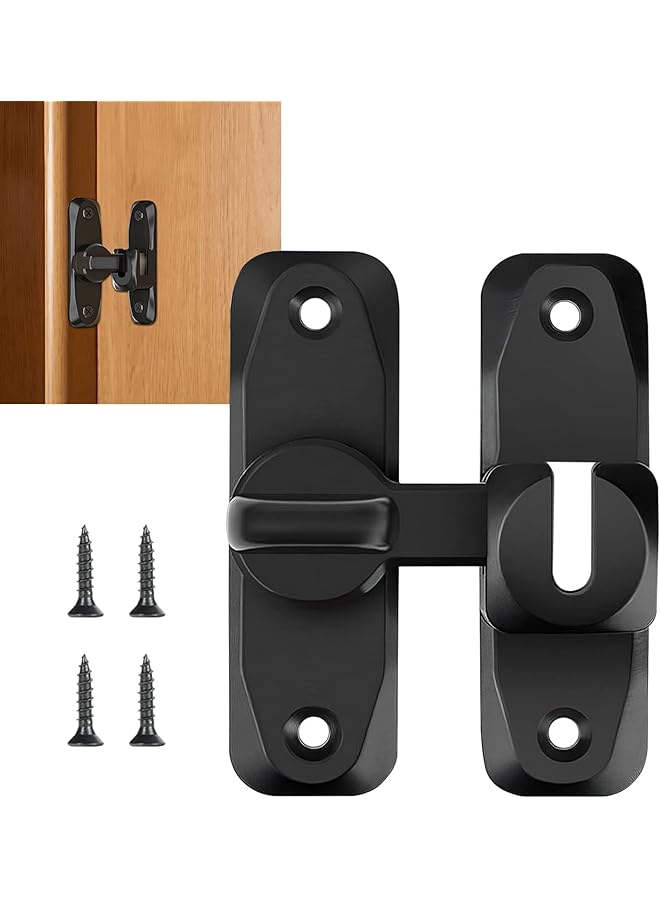 promass Flip Door Sliding Latch, 90 Degree Stainless Steel Latch, Safety Sliding Barn Door Lock, Latch Lock, Right Angle Curved Door, Prevent Corrosions, Barn Door Bathroom Lock, Black - Image 1