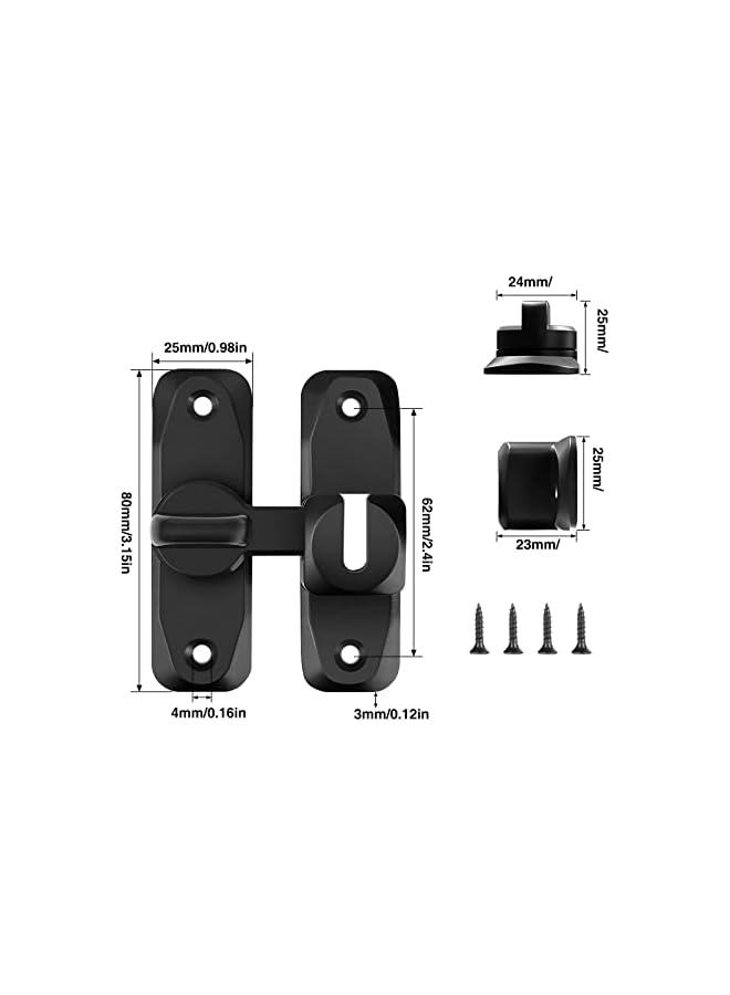 promass Flip Door Sliding Latch, 90 Degree Stainless Steel Latch, Safety Sliding Barn Door Lock, Latch Lock, Right Angle Curved Door, Prevent Corrosions, Barn Door Bathroom Lock, Black - Image 2