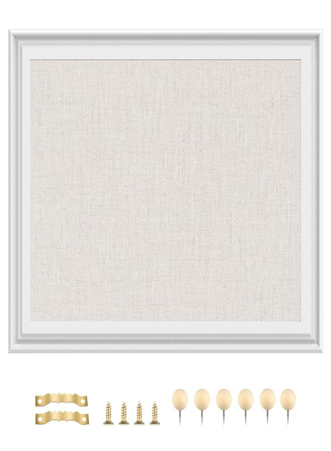 TORASO لوحة إعلانات من الكتان من TORASO، مقاس 13 × 17 بوصة، إطار خشبي أبيض، كتان بيج، لوحة دبابيس صغيرة للديكور المنزلي والمطبخ والمكتب (WH-3343) - Image 3