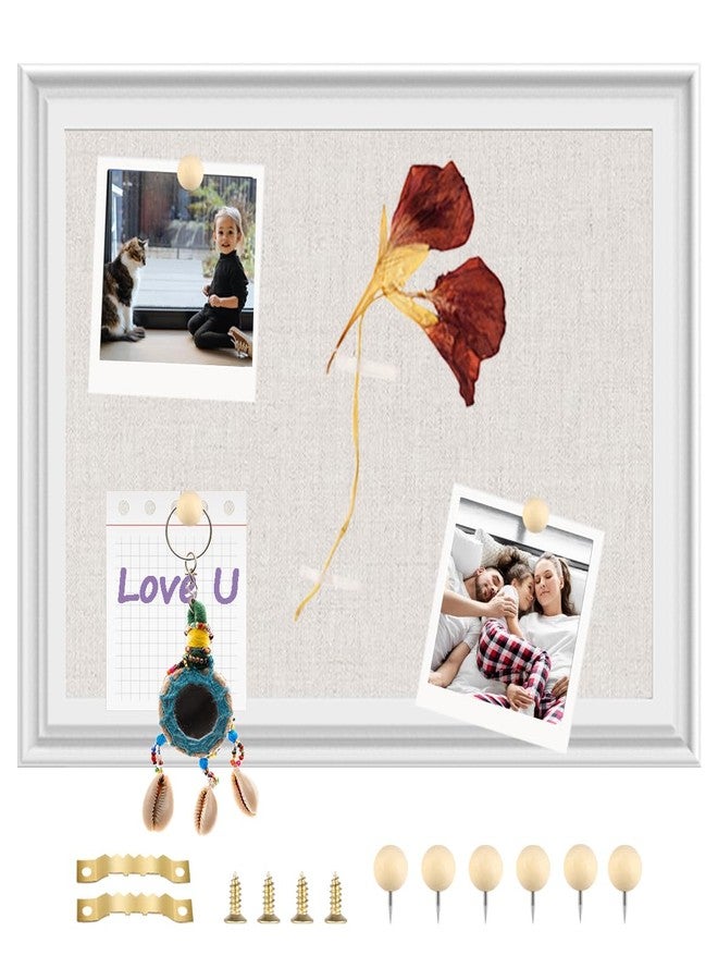 TORASO لوحة إعلانات من الكتان من TORASO، مقاس 13 × 17 بوصة، إطار خشبي أبيض، كتان بيج، لوحة دبابيس صغيرة للديكور المنزلي والمطبخ والمكتب (WH-3343) - Image 1