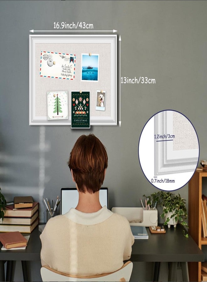 TORASO لوحة إعلانات من الكتان من TORASO، مقاس 13 × 17 بوصة، إطار خشبي أبيض، كتان بيج، لوحة دبابيس صغيرة للديكور المنزلي والمطبخ والمكتب (WH-3343) - Image 4