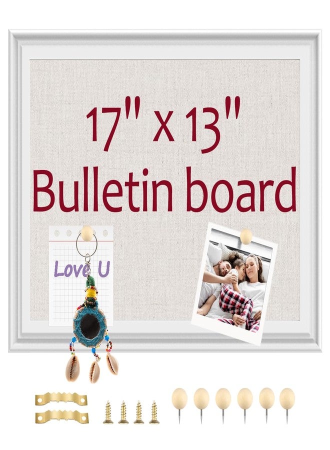 TORASO لوحة إعلانات من الكتان من TORASO، مقاس 13 × 17 بوصة، إطار خشبي أبيض، كتان بيج، لوحة دبابيس صغيرة للديكور المنزلي والمطبخ والمكتب (WH-3343) - Image 2
