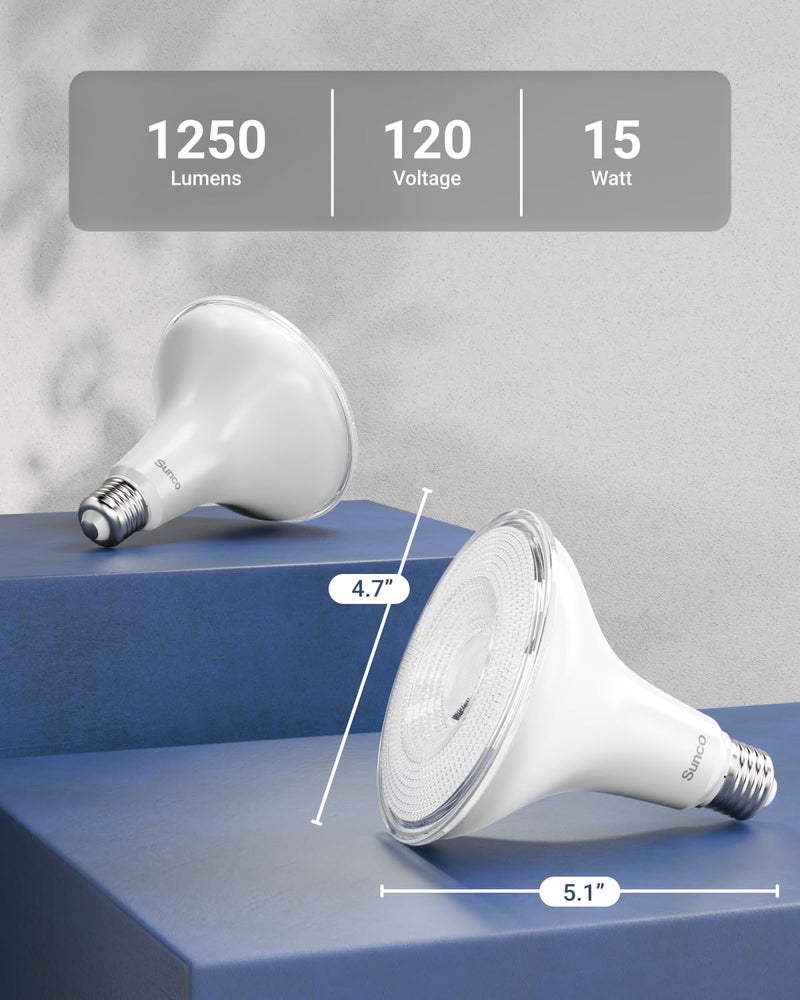 Sunco Lighting Sunco LED Flood Light Bulb, Waterproof PAR38 Dusk to Dawn Outdoor Lighting, 1250 LM, 120W Equivalent 15W, Exterior, Wet-Rated, 5000K Daylight, E26 Base, for Porch Garage Yard, UL 2 Pack. - Image 5