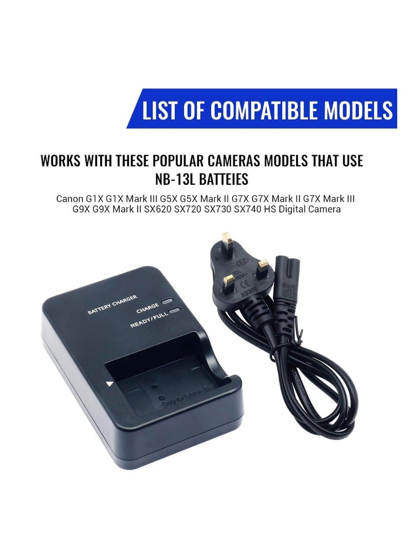GUDOO CB-2LH CB-2LHT Cameras Charger for NB-13L Battery for Canon PowerShot G1 X Mark III G5X G5 X Mark II G7 X G7 X Mark II G7 X Mark III G9X G9 X Mark II SX620 HS SX720 HS SX730 HS SX740 HS - Image 5