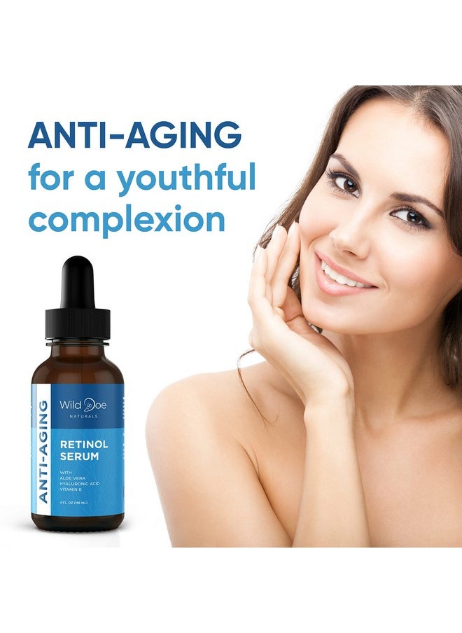 Wild Doe Naturals - Retinol Serum For Face Anti Aging Serum & Dark Spot Corrector W/Hyaluronic Acid Pure Aloe Vera Gel Vitamin E Oil For Scars Treatment Target Lines/Wrinkles Boost Collagen Aid Acne Treatment 4Oz - Image 1