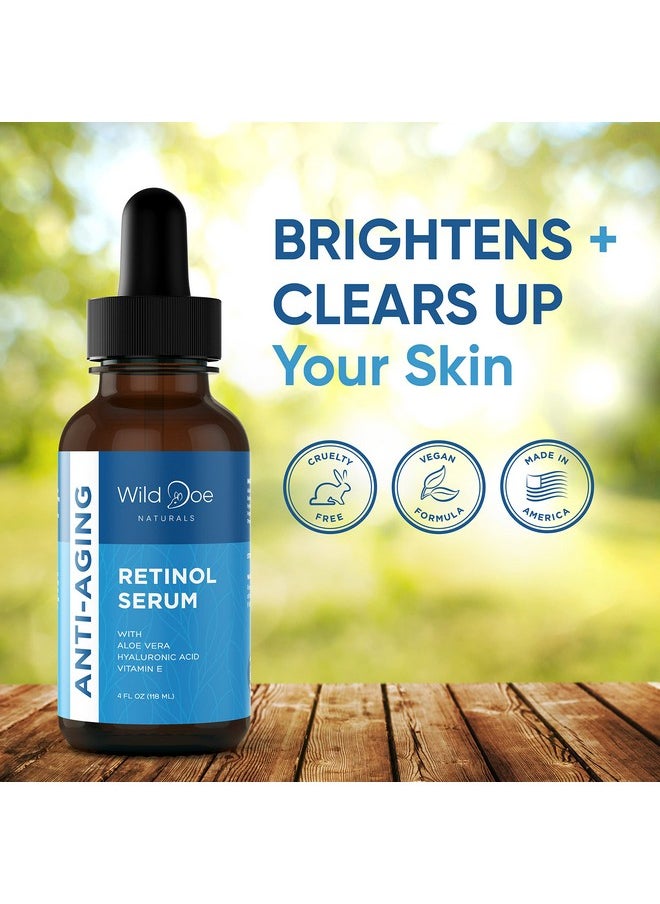 Wild Doe Naturals - Retinol Serum For Face Anti Aging Serum & Dark Spot Corrector W/Hyaluronic Acid Pure Aloe Vera Gel Vitamin E Oil For Scars Treatment Target Lines/Wrinkles Boost Collagen Aid Acne Treatment 4Oz - Image 1