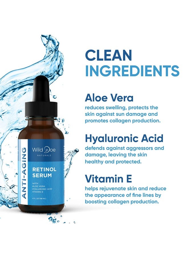 Wild Doe Naturals - Retinol Serum For Face Anti Aging Serum & Dark Spot Corrector W/Hyaluronic Acid Pure Aloe Vera Gel Vitamin E Oil For Scars Treatment Target Lines/Wrinkles Boost Collagen Aid Acne Treatment 4Oz - Image 1