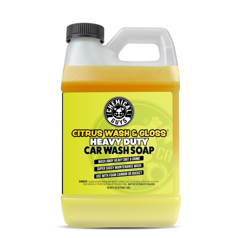Chemical Guys CWS_301_64 Citrus Wash  Gloss Foaming Car Wash Soap Works with Foam Cannons Foam Guns or Bucket Washes For Cars Trucks Motorcycles RVs  More 64 fl oz Half Gallon Citrus Scent