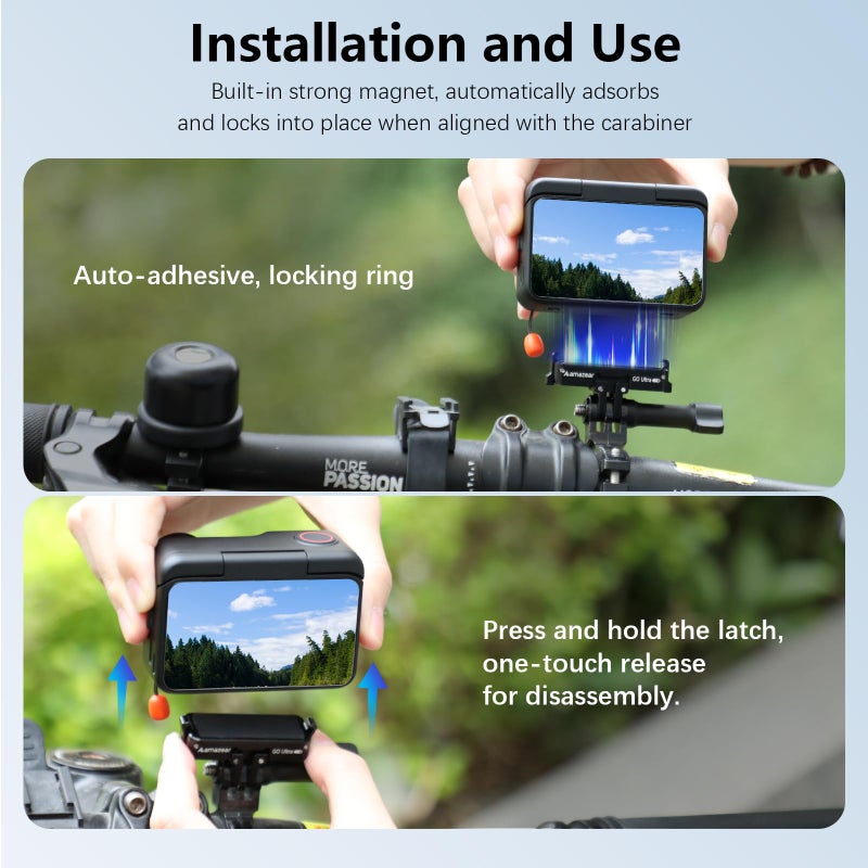 AMAZEAR Magnetic Quick-Release Adapter Mount for Insta360 GO Ultra Accessories, Insta 360 GO Ultra Aluminum Base Metal Bracket with 1/4" Thread for Tripod, Selfie Stick, Handle Grip, Black - Image 4