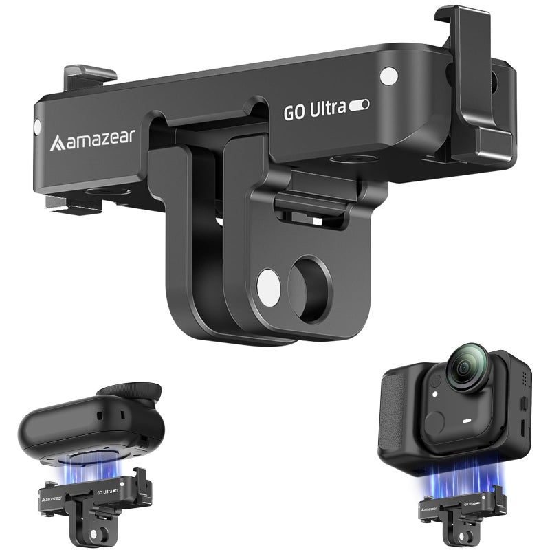 AMAZEAR Magnetic Quick-Release Adapter Mount for Insta360 GO Ultra Accessories, Insta 360 GO Ultra Aluminum Base Metal Bracket with 1/4" Thread for Tripod, Selfie Stick, Handle Grip, Black - Image 1