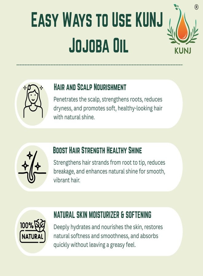KUNJ Jojoba Oil (Simmondsia chinensis) 100ML - 100% Pure & Natural, Cold Pressed, Undiluted - Therapeutic Grade Carrier Oil for Skin Care, Hair Nourishment & Hydration - Image 3