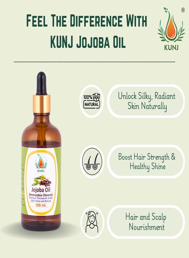 KUNJ Jojoba Oil (Simmondsia chinensis) 100ML - 100% Pure & Natural, Cold Pressed, Undiluted - Therapeutic Grade Carrier Oil for Skin Care, Hair Nourishment & Hydration - Image 2