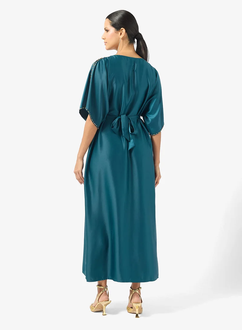 Khizana Embellished Dress With Slit Sleeves