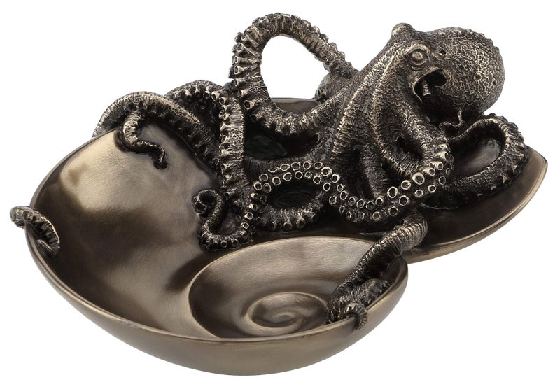 Veronese Design Container of Curiosity Bronze Finish Octopus On Nautilus Shell Tray - Image 2