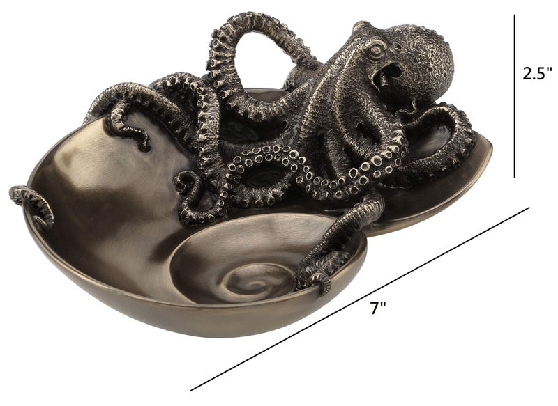 Veronese Design Container of Curiosity Bronze Finish Octopus On Nautilus Shell Tray - Image 3