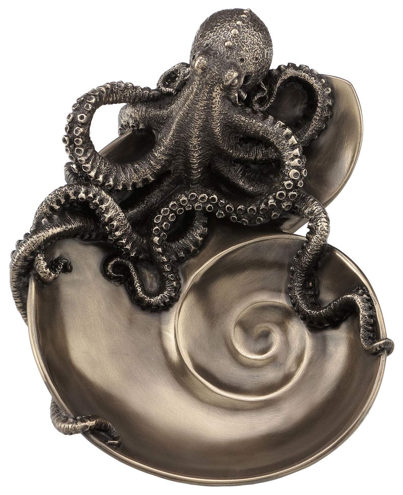 Veronese Design Container of Curiosity Bronze Finish Octopus On Nautilus Shell Tray - Image 1