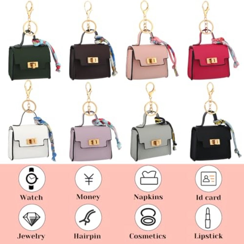 8 Pcs Mini Backpack Keychain Mini Coin Purses for Women Cute PU Leather Makeup Bag with Keychain Pocket Card Holder 8 Colors - Image 4