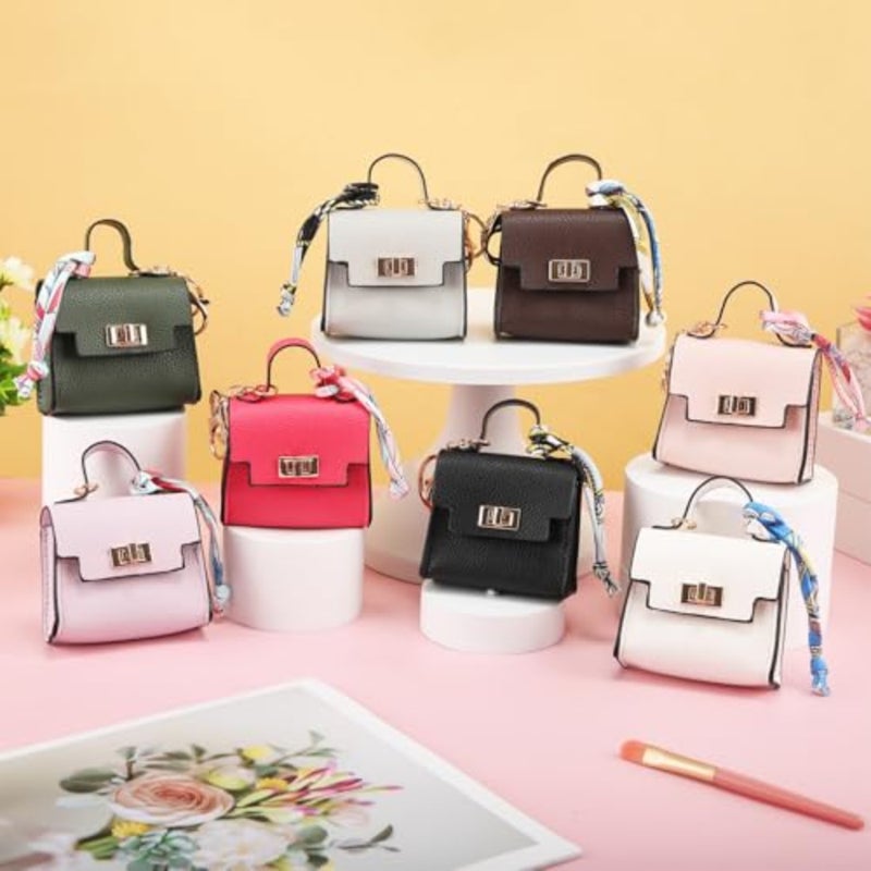 8 Pcs Mini Backpack Keychain Mini Coin Purses for Women Cute PU Leather Makeup Bag with Keychain Pocket Card Holder 8 Colors - Image 5