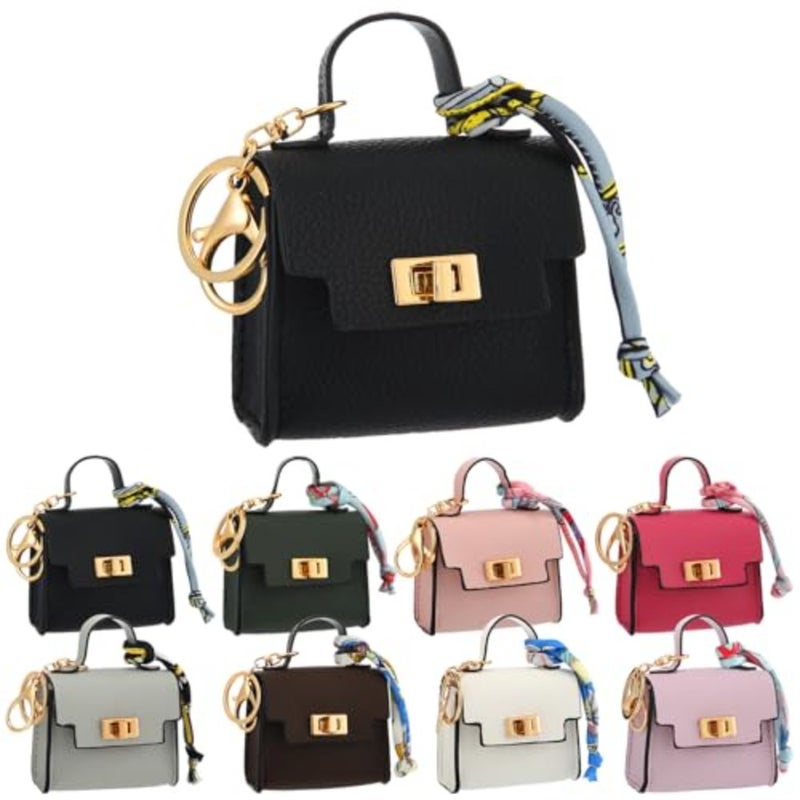 8 Pcs Mini Backpack Keychain Mini Coin Purses for Women Cute PU Leather Makeup Bag with Keychain Pocket Card Holder 8 Colors - Image 1