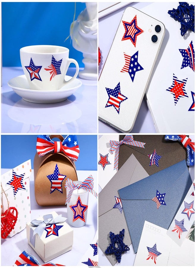 Tenare 1000 Pieces 4th of July American Flag Stickers Patriotic Label Heart Star Sticker Self Adhesive Tag Seals Sticker Party Supplies for Independence Day Decor(Star-Shaped Style) - Image 2