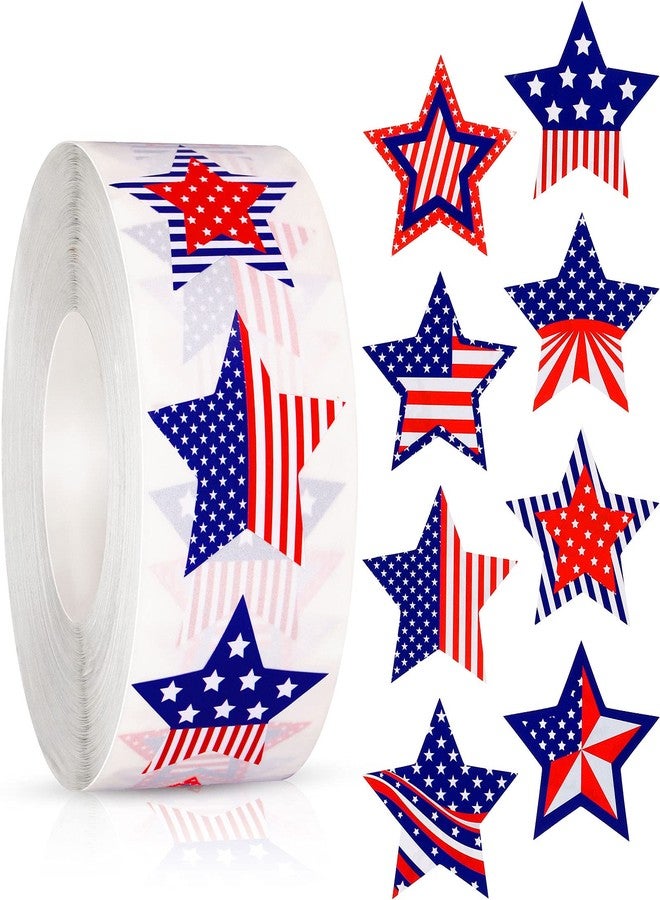 Tenare 1000 Pieces 4th of July American Flag Stickers Patriotic Label Heart Star Sticker Self Adhesive Tag Seals Sticker Party Supplies for Independence Day Decor(Star-Shaped Style) - Image 1