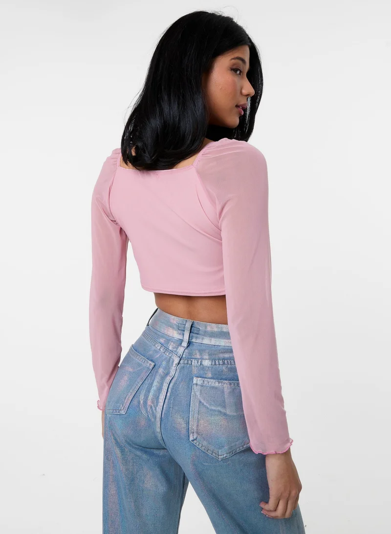 Pink Vanilla Long Sleeve Mesh Butterfly Top