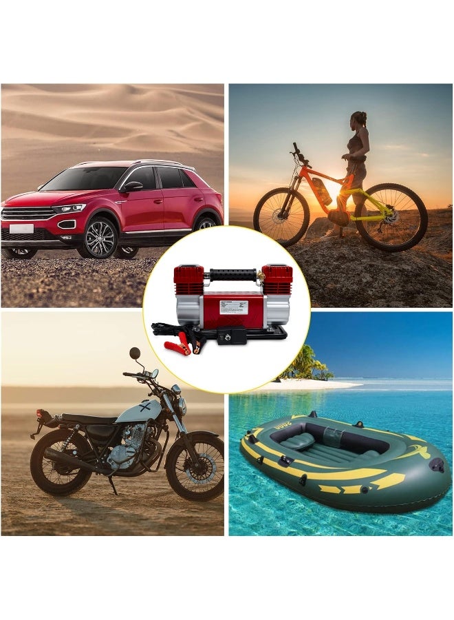 Roca Heavy Duty 12V Double Cylinder Air Compressor 150 PSI Portable Tyre Inflator Pump with Pressure Gauge, Battery Clip Connection, 5m Rubber Air Hose, for Car SUV 4x4 Pickup Motorcycle Bicycle and Sports Inflatables - Image 3