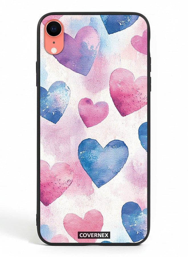Covernex Apple iPhone XR Protective Case Cover Printed Featuring Watercolor Soft Heart Pattern - Image 2