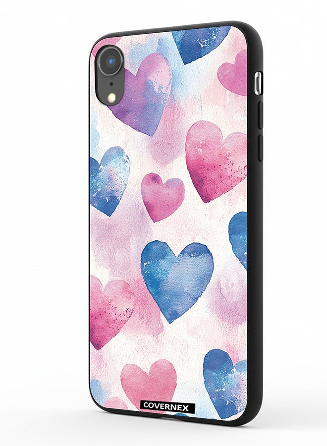 Covernex Apple iPhone XR Protective Case Cover Printed Featuring Watercolor Soft Heart Pattern - Image 1