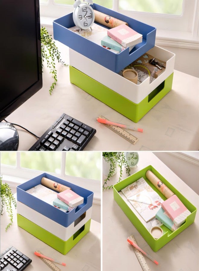 RHONZHAO Desk Letter Tray, A4 Size Plastic Stackable File Document Organizer, Office Desktop File Paper Holder, Book Storage Rack,Anti-Skid Stacking Support for Office Supplies (White,2-Pcs) - Image 4