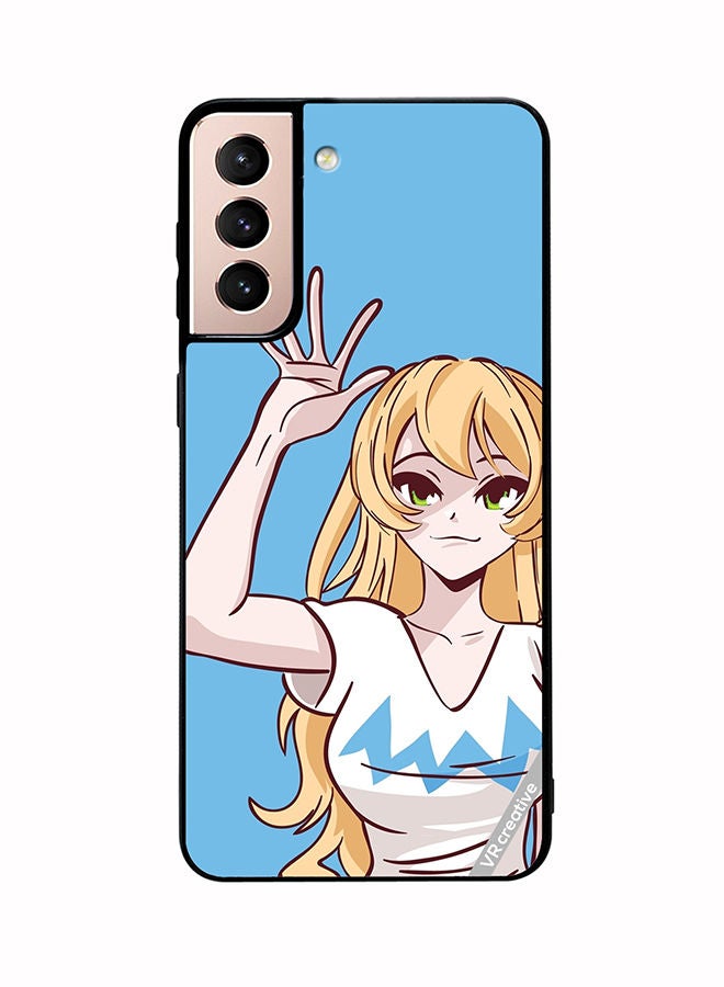 VR CREATIVE Protective Case Cover For Samsung Galaxy S21 5G Anime Girl Waving Hand Design Multicolour - Image 1