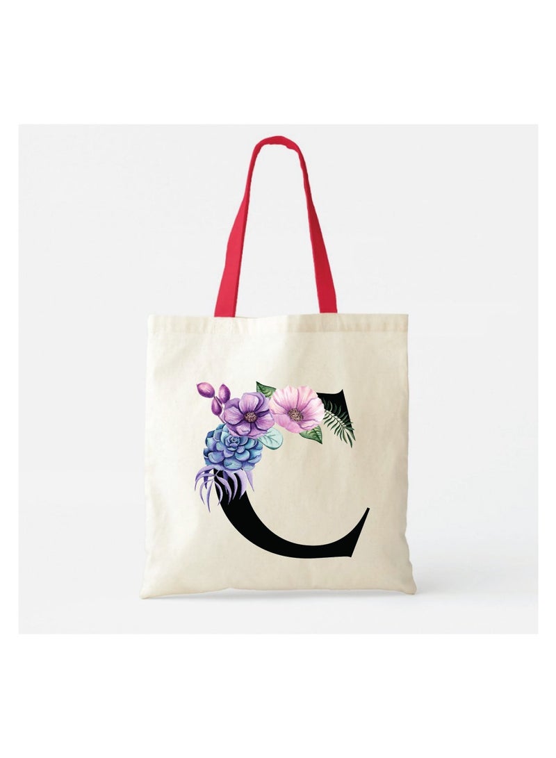 PRINTSHOP4ME Initial Letters Canvas Cotton Tote Bag With Red Handle-Ideal Gifts For Bridesmaids-Party Bag-Reusable Bags  - Image 2