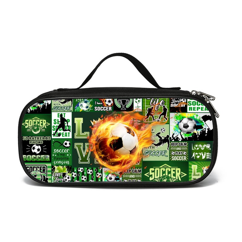 ROVOZAR Soccer Ball Pencil Case for Boys Girls Sport Pencil Box for Kids Soccer Pen Bag Large Football Pencil Pouch with Zipper Compartments for Office School