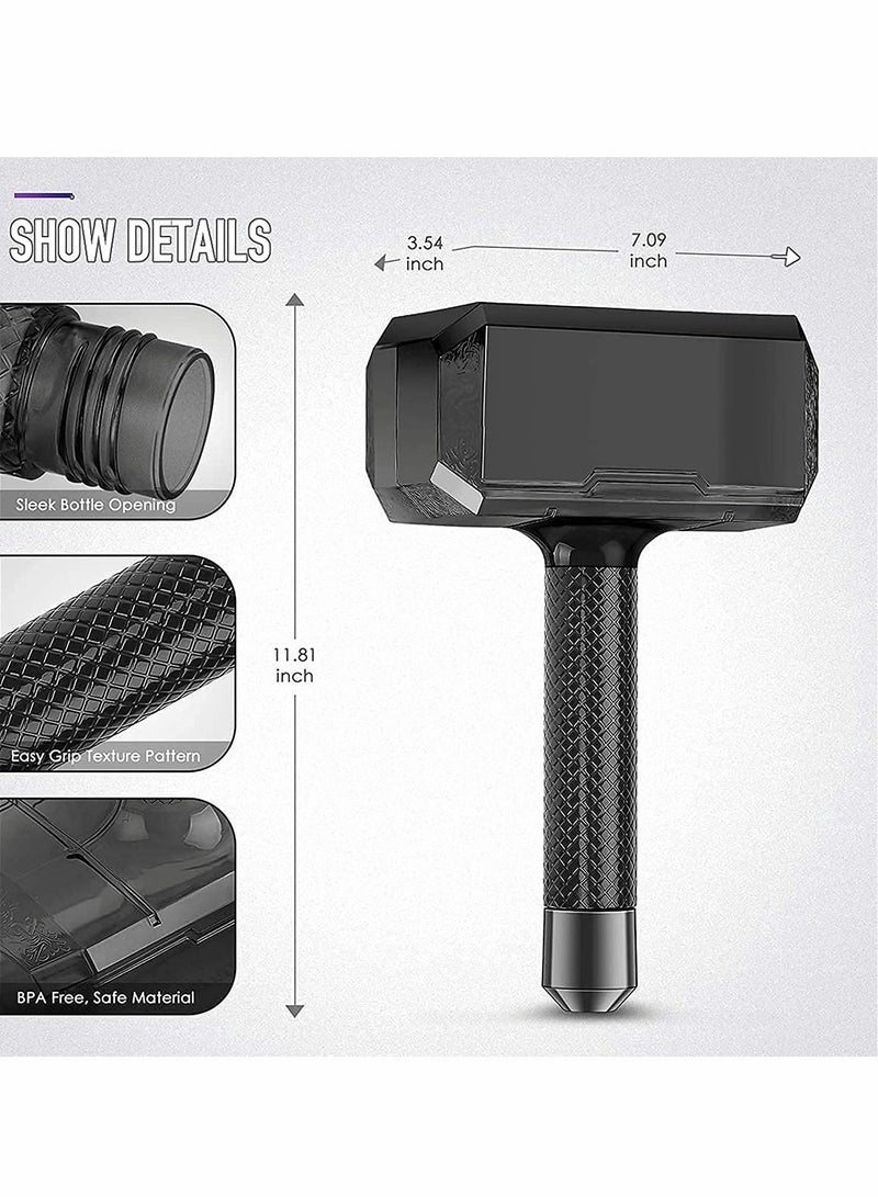 KASTWAVE زجاجة ماء رياضية بشكل مطرقة ثور سعة كبيرة، خالية من BPA حاوية شرب لصالة الألعاب الرياضية كمال الأجسام التخييم - Image 4