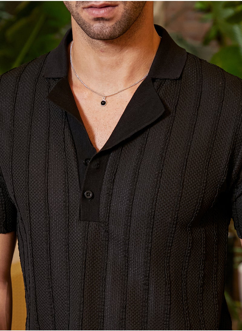 Campus Sutra - Men's Onyx Black Wicker-Tactitle Polo T-Shirt - Image 1