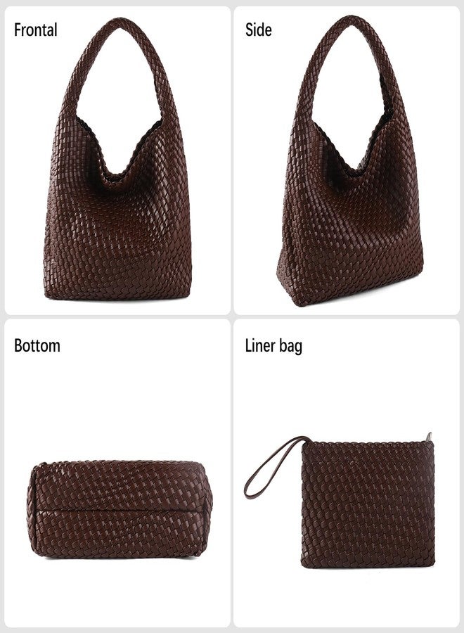 LIKEBAG Woven Bag for Women Vegan Leather Tote Bag Large Summer Beach Travel Handbag and Purse Retro Handwoven Shoulder Bag (Coffee) - Image 3