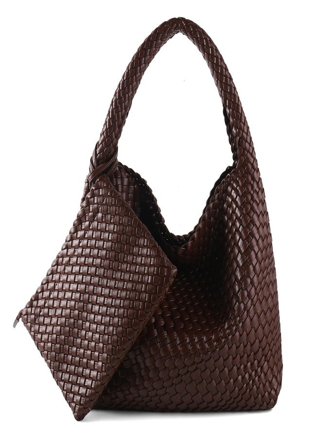 LIKEBAG Woven Bag for Women Vegan Leather Tote Bag Large Summer Beach Travel Handbag and Purse Retro Handwoven Shoulder Bag (Coffee) - Image 1