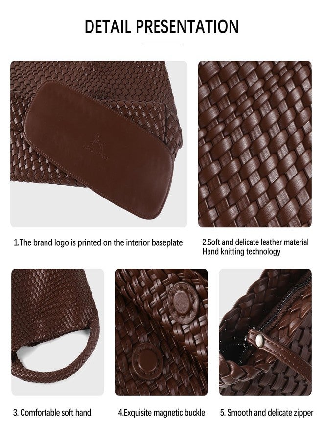 LIKEBAG Woven Bag for Women Vegan Leather Tote Bag Large Summer Beach Travel Handbag and Purse Retro Handwoven Shoulder Bag (Coffee) - Image 5
