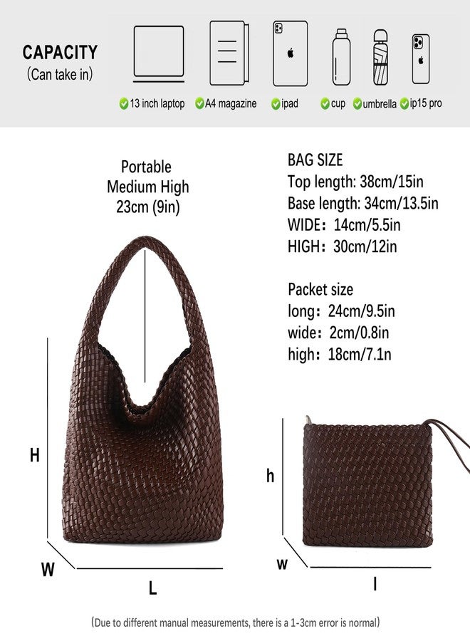 LIKEBAG Woven Bag for Women Vegan Leather Tote Bag Large Summer Beach Travel Handbag and Purse Retro Handwoven Shoulder Bag (Coffee) - Image 4
